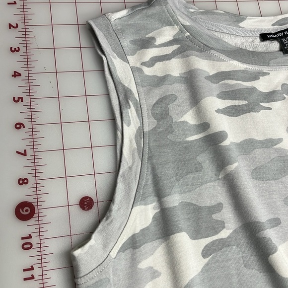 HILARY RADLEY Grey/WHT Camo Crew Side Slit SLVless Beachy Minimal Midi Dress XL - Picture 12 of 16